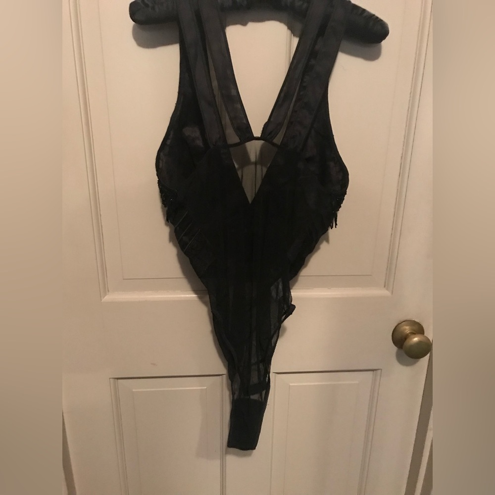 Ritmo Laperla black mesh bodysuit with beaded jeweled  bodice size 46 Italian